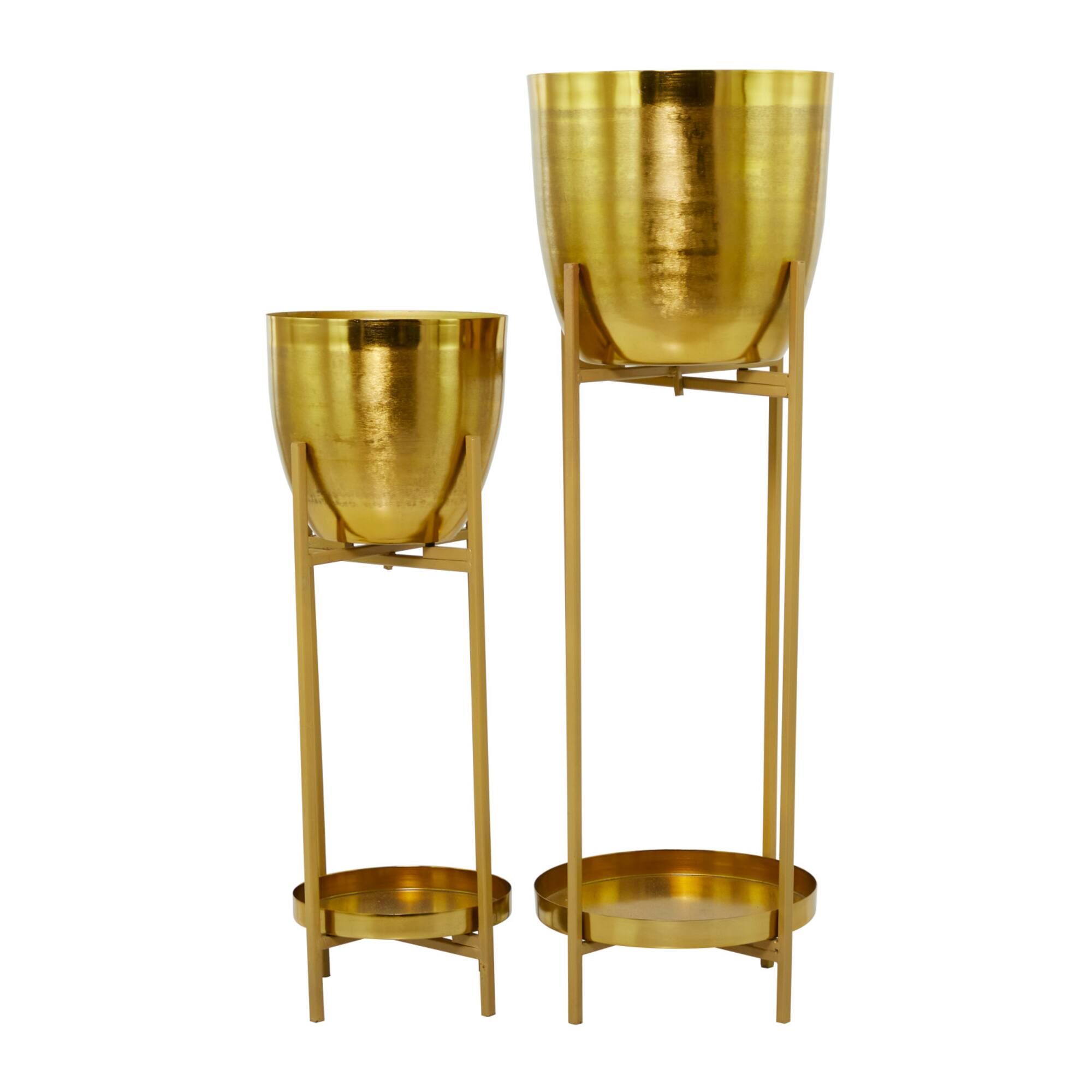 CosmoLiving by Cosmopolitan Gold Metal Planter with Removable Stand Set